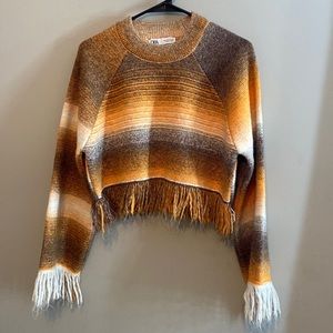 Boho ZARA cropped fringe sweater